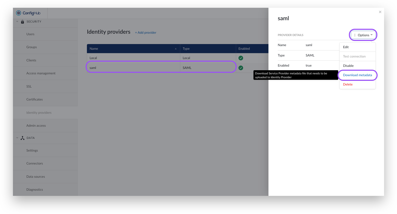 saml download metadata