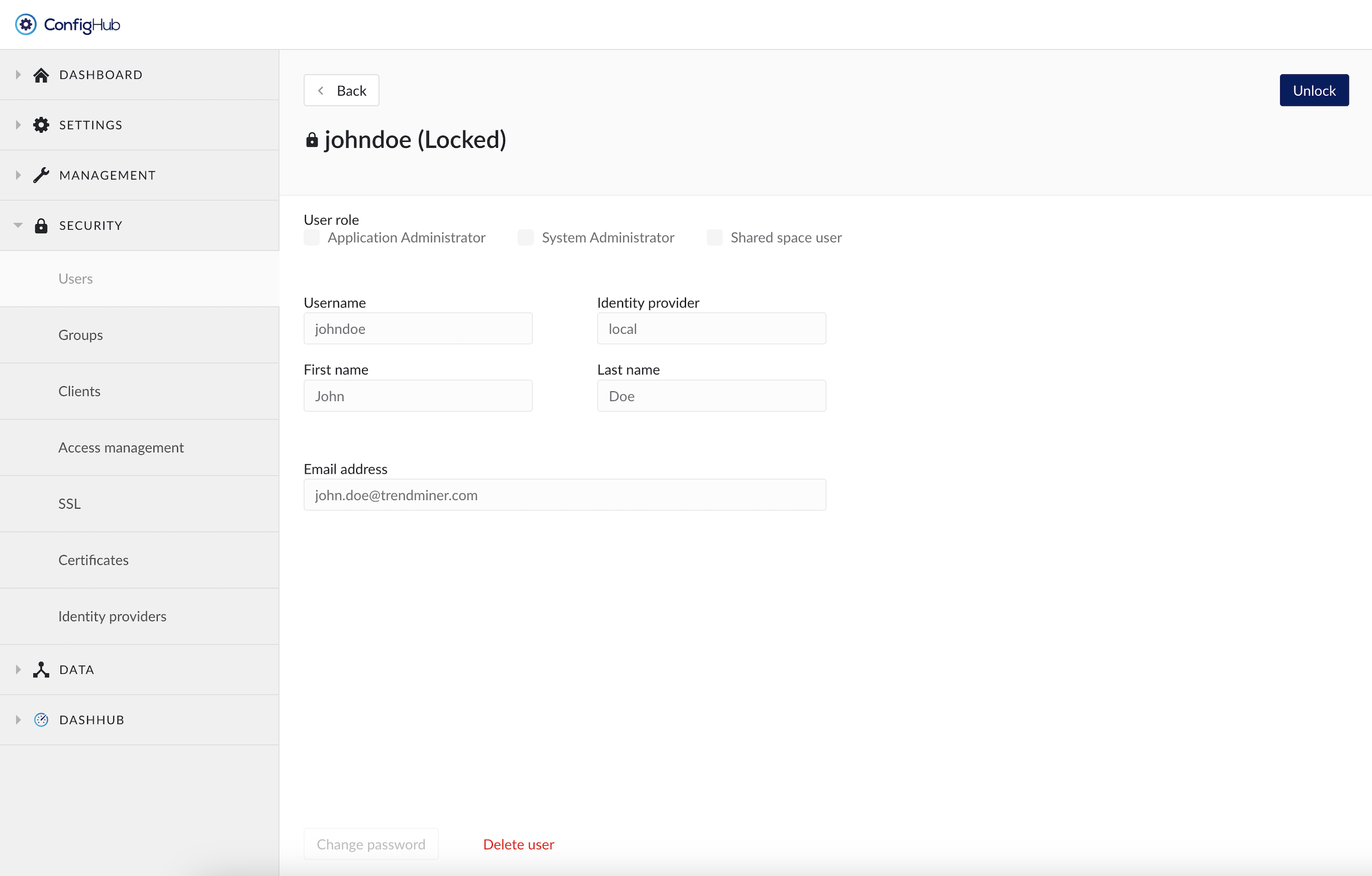 confighub users user details locked 2024.R1.0