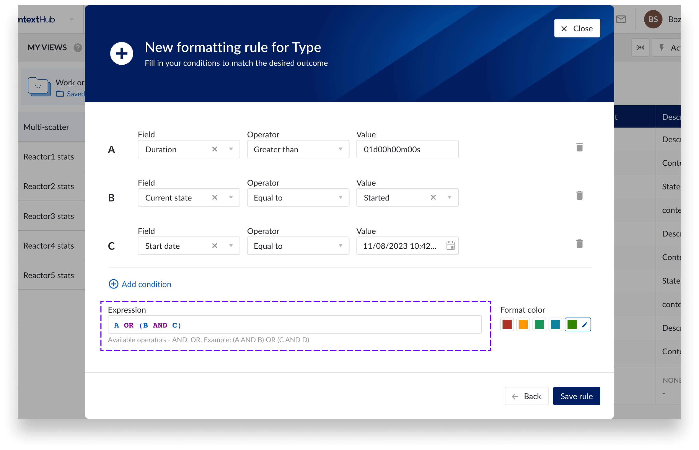 Conditional formatting on a ContextHub table